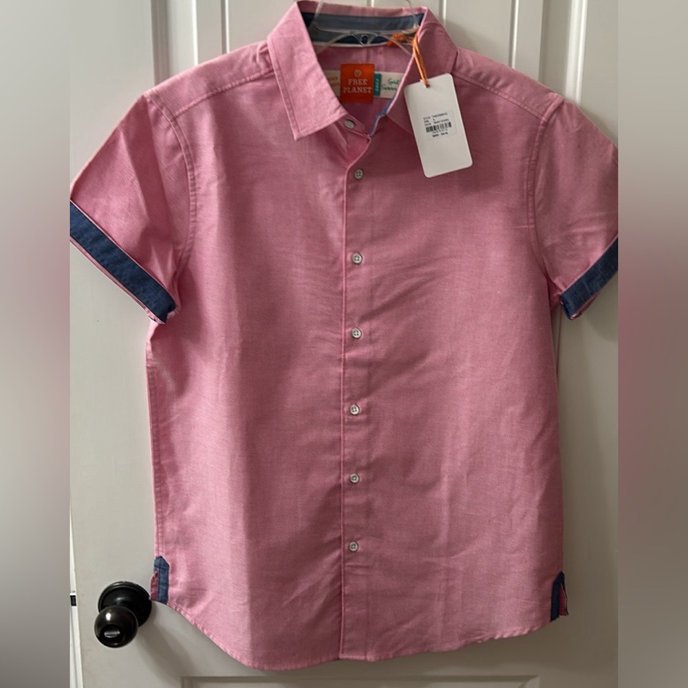 FREE PLANET ~ Short Sleeve Button Up Shirt Mens Size S - NEW